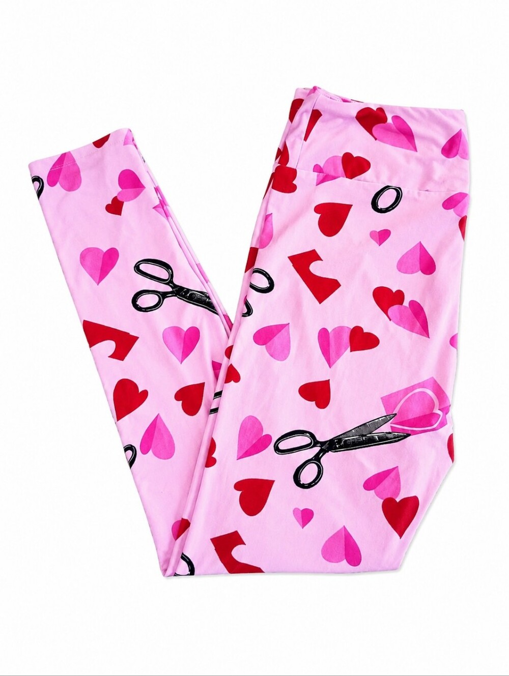 Lularoe Buttery Soft Leggings Pink & Red Heart and Scissors